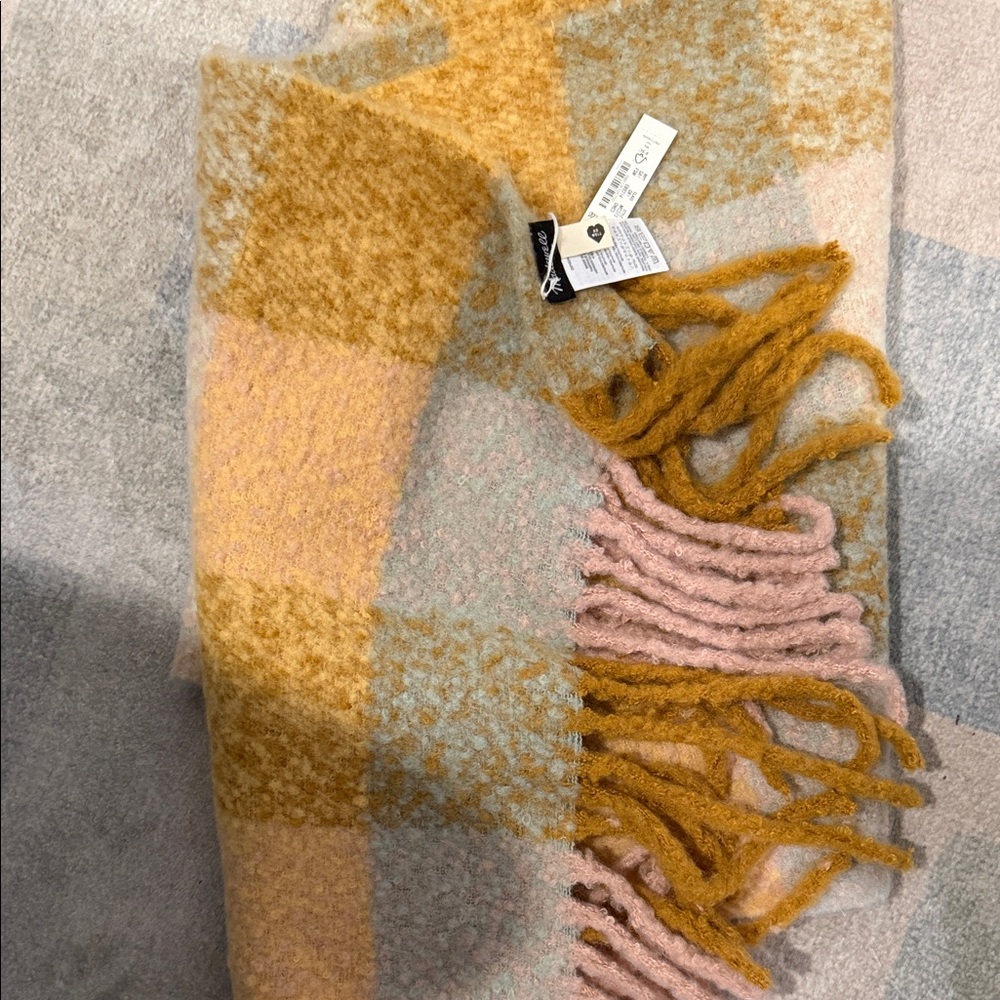 Madewell Plaid Scarf in Pink, Gold, and Cream